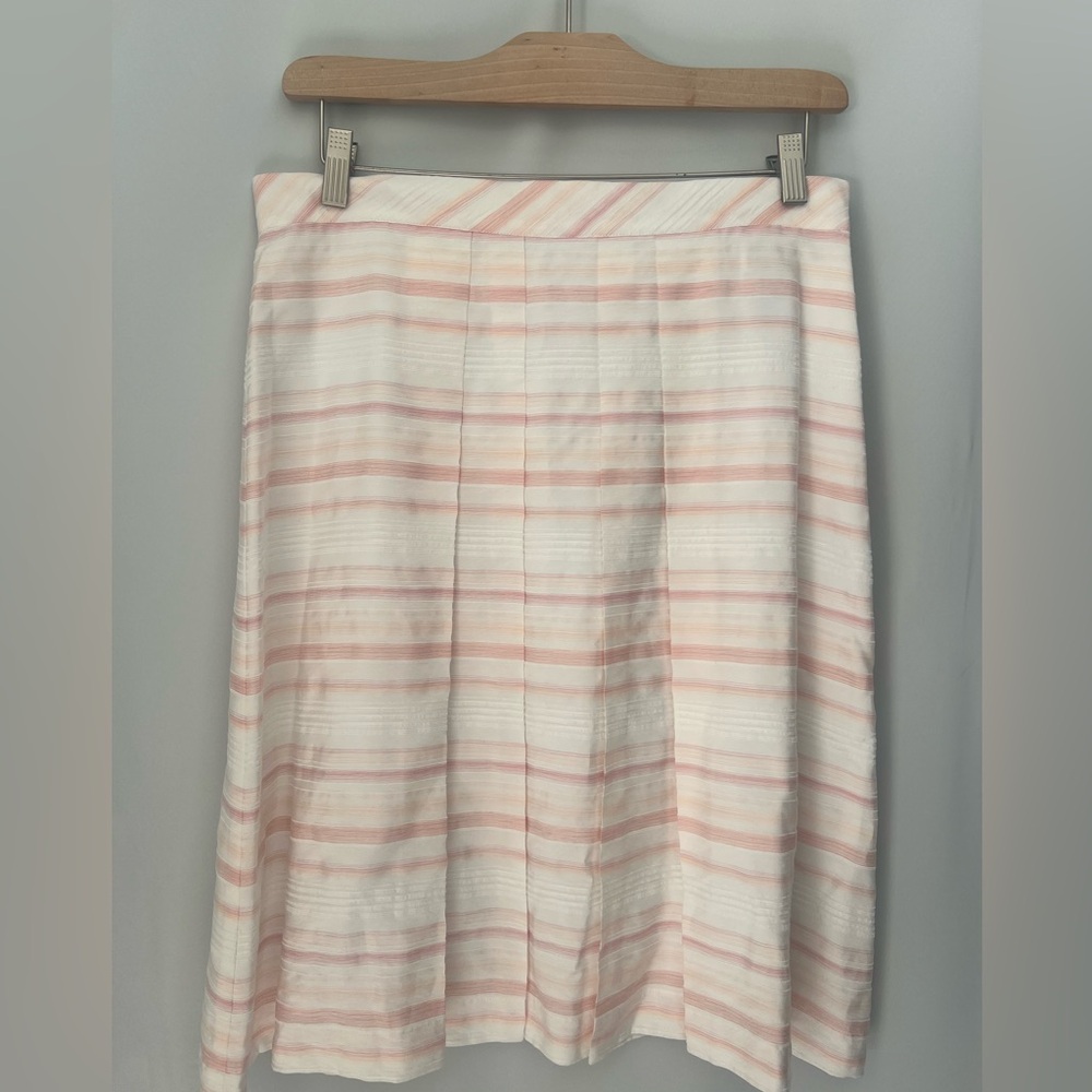 Brooks Brothers Striped Midi Pleated Skirt A Line Sz 10 White Pink